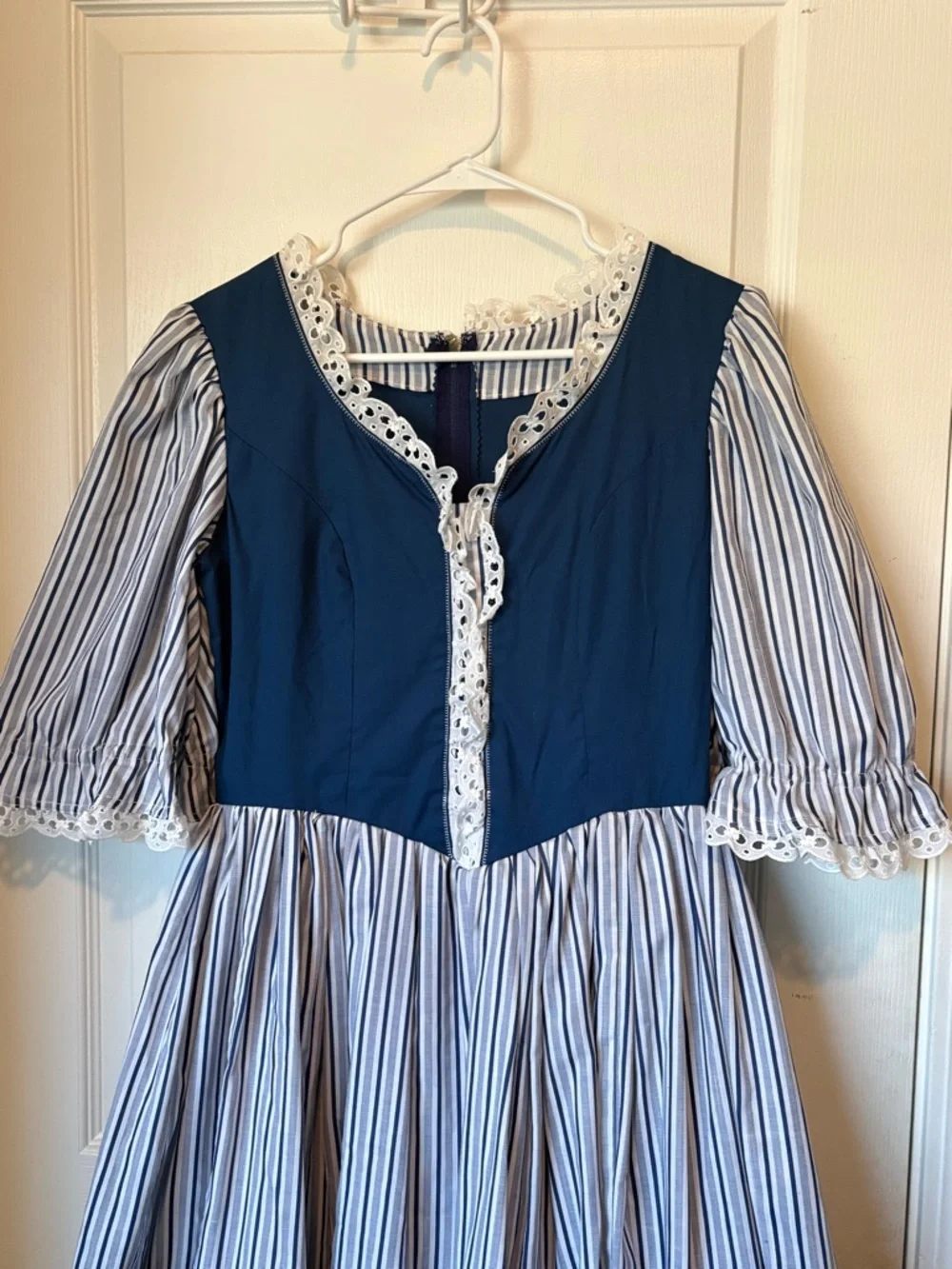 Vintage Blue & White Striped Puff Sleeve Mini Dress - Picture 6 of 13